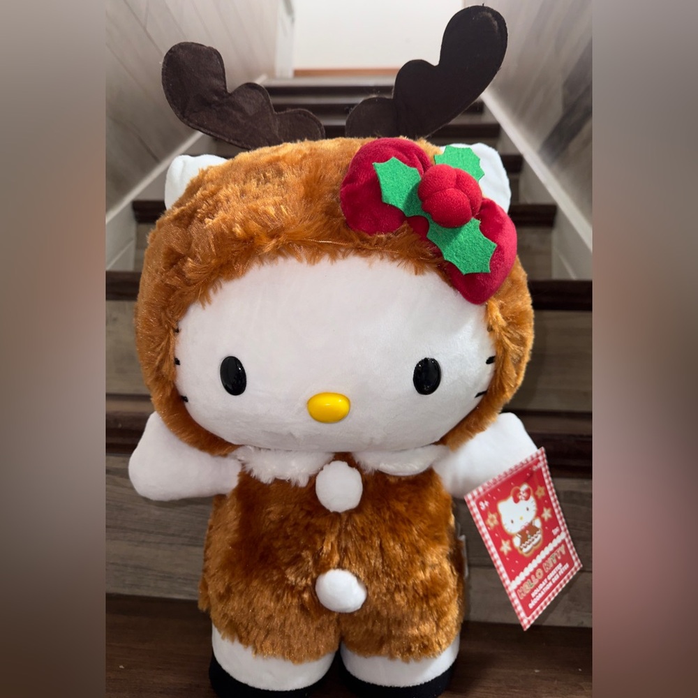 Super Cute 🥰 Hello Kitty Christmas Holiday Reindeer Greeter Plush - NEW